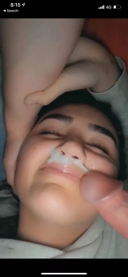 Young slut gets cum mustache