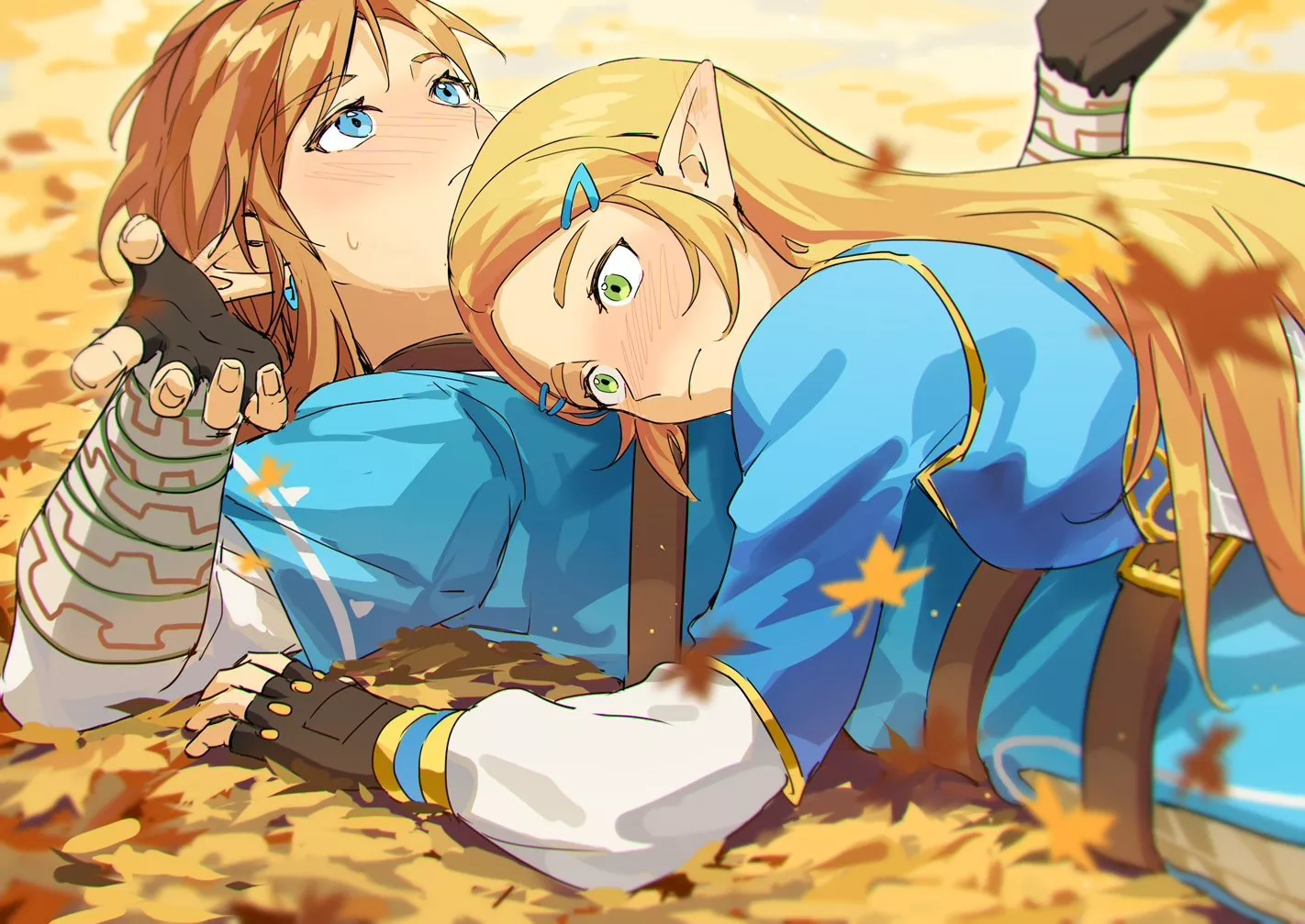 Zelda on top of Link