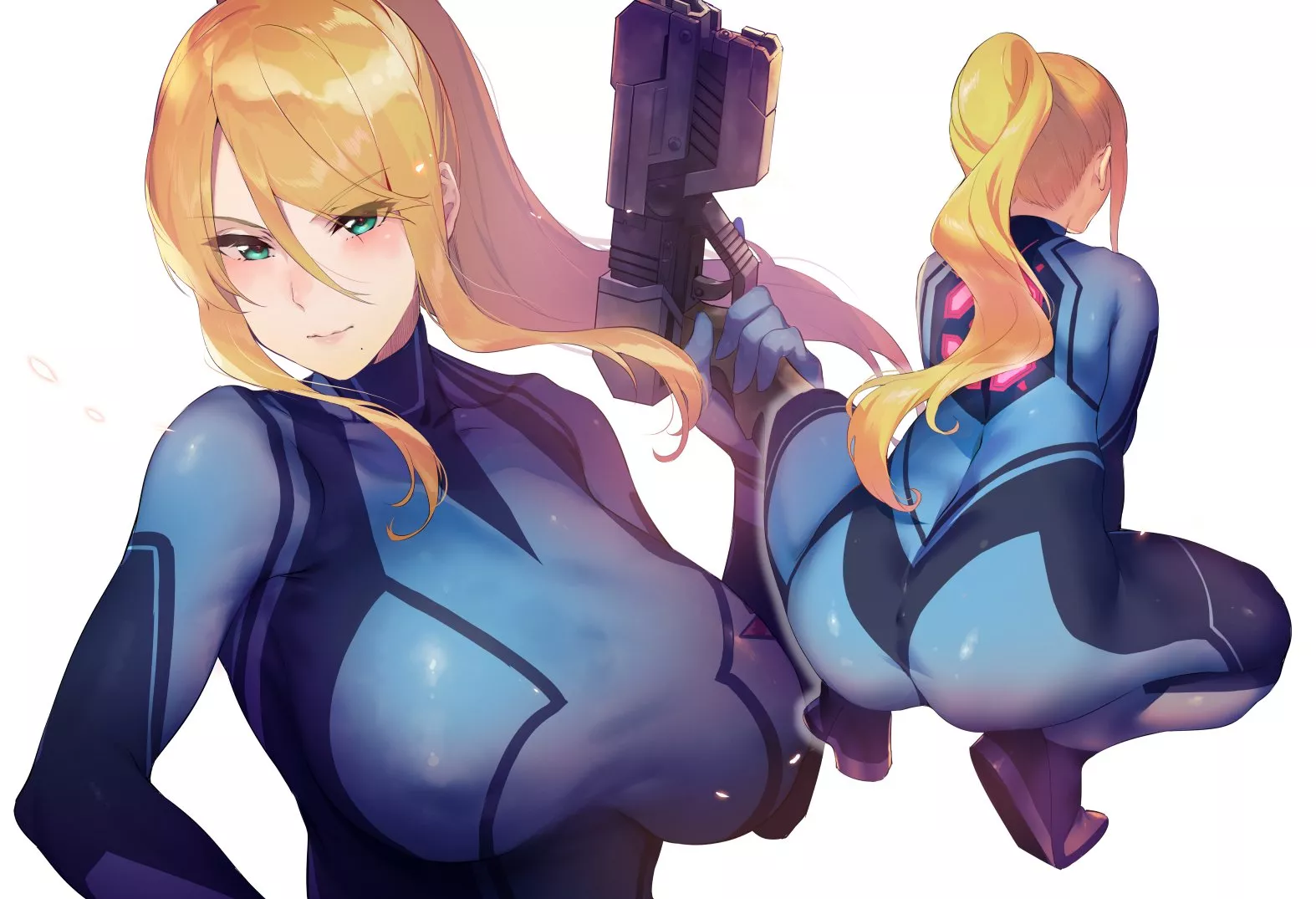 Zero Suit Samus Skin-Tight Paralyzer Drawn (Ikuchan Kaoru) [Metroid]